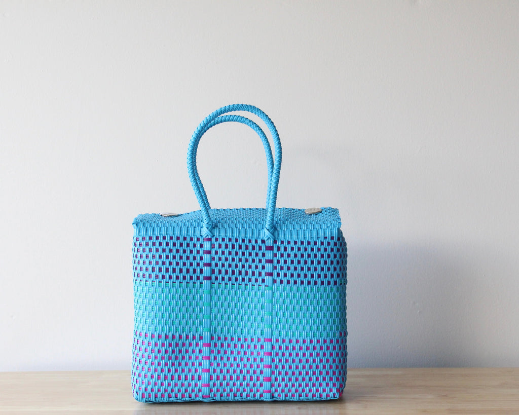 Turquoise & Purple Medium Handwoven Handbag