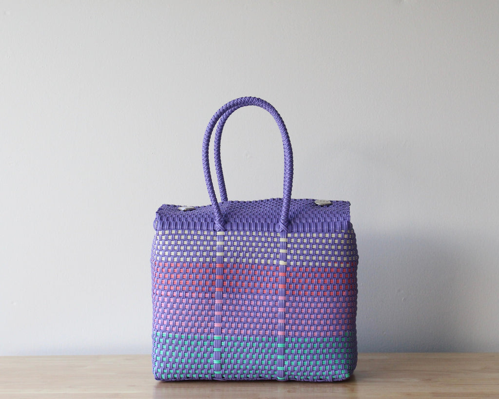 Lavender, Coral & Mint Medium Handwoven Handbag