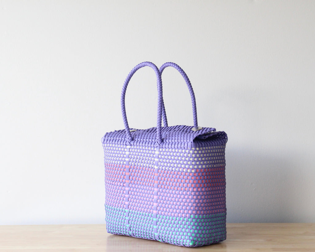 Lavender, Coral & Mint Medium Handwoven Handbag