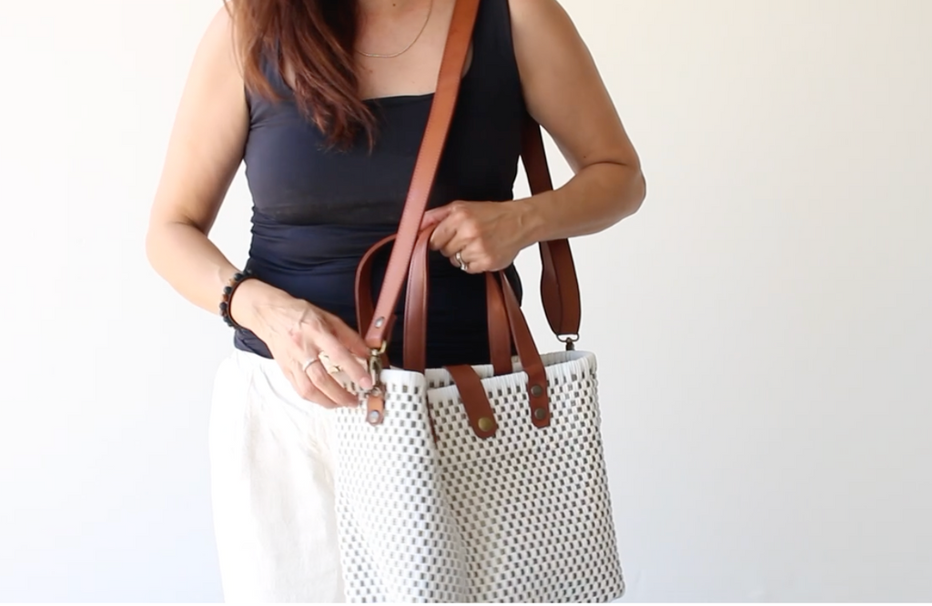 MexiMexi Royal Blue Checkered Bag – Handmade Tote with Leather Handles