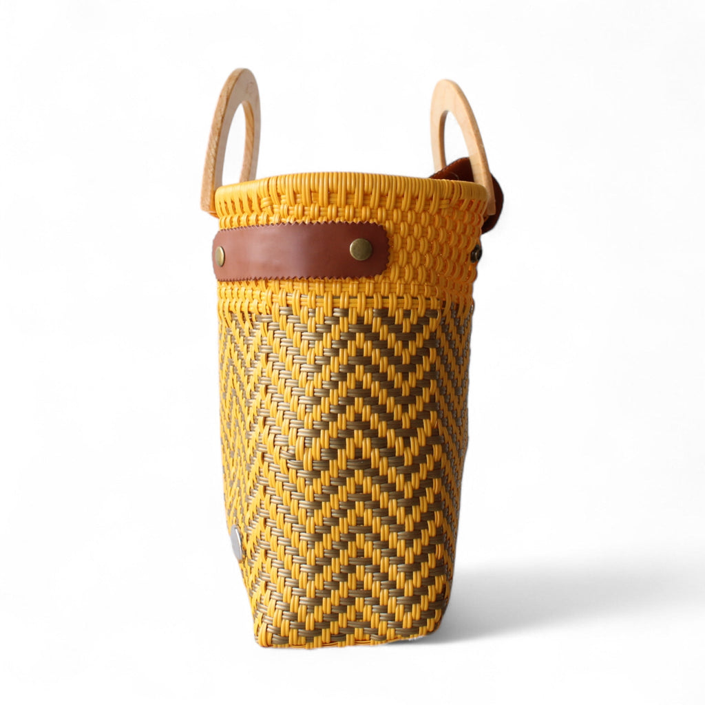 Yellow & Gold Chevron Mexican Tote Wood Handles