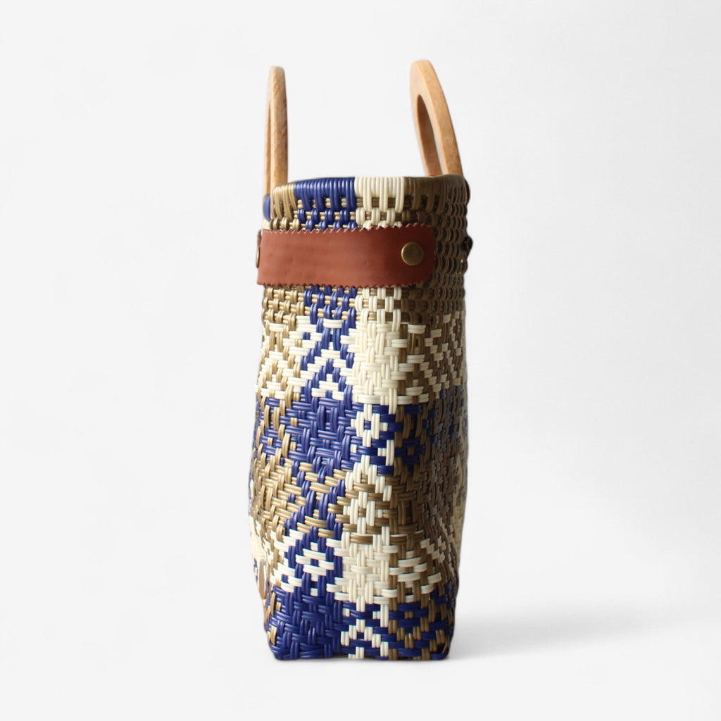 Royal Blue & Gold Mexican Tote Wood Handles