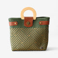 Olive Green & Gold Handmade Tote Bag with Wooden Handle