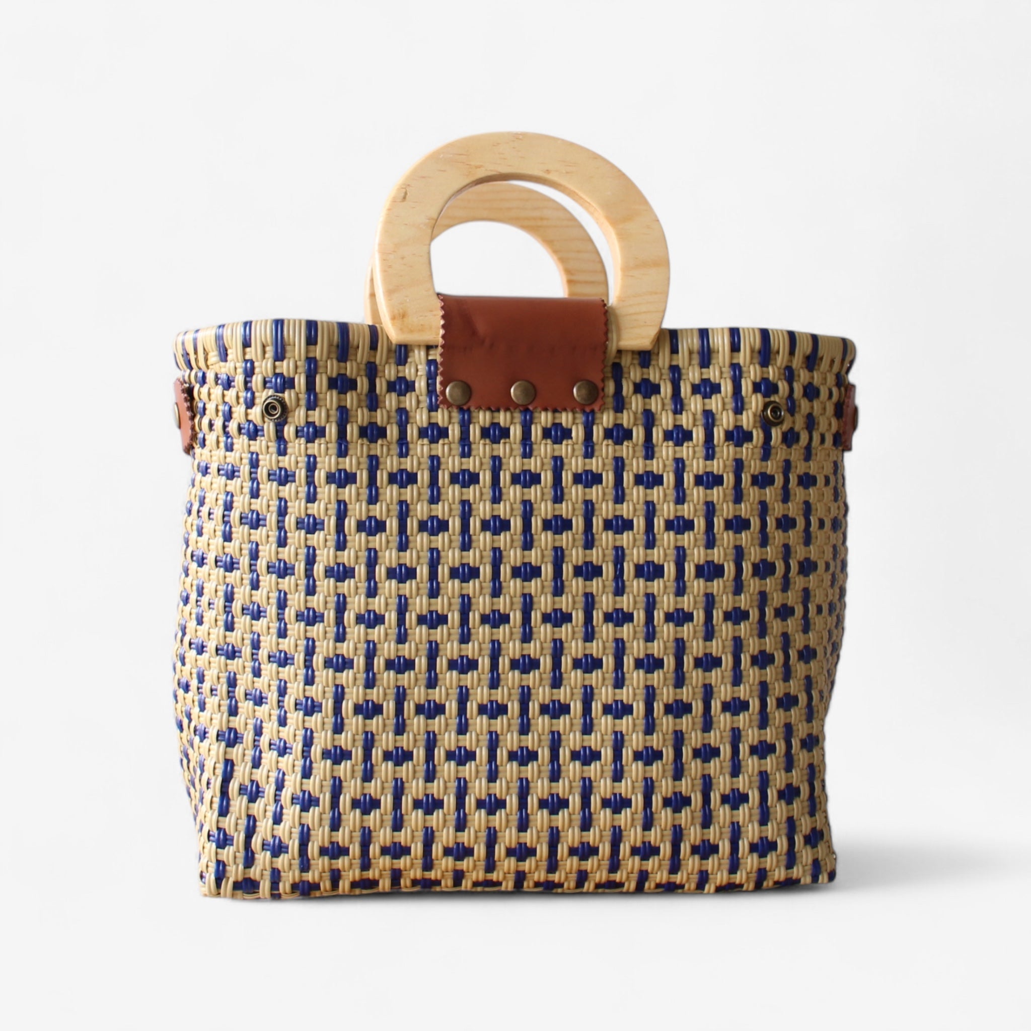 Mocha & Blue Tote Wood Handles